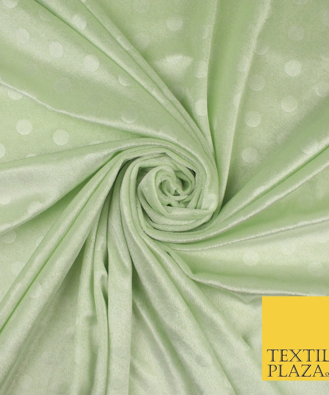 MINT / CREAM 1.5cm Spotted Polka Dot Velvet Velour Fabric Stretch Dress Material