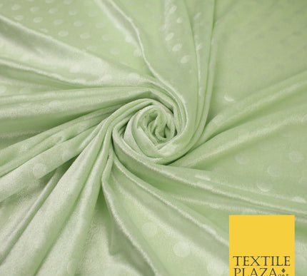 MINT / CREAM 1.5cm Spotted Polka Dot Velvet Velour Fabric Stretch Dress Material