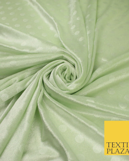 MINT / CREAM 1.5cm Spotted Polka Dot Velvet Velour Fabric Stretch Dress Material