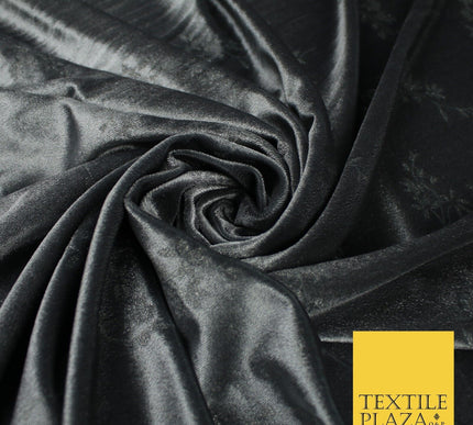 DARK GREY Soft Floral Self Printed Velvet Velour Dress Fabric Stretch 9950