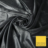 DARK GREY Soft Floral Self Printed Velvet Velour Dress Fabric Stretch 9950