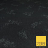 DARK GREY Soft Floral Self Printed Velvet Velour Dress Fabric Stretch 9950