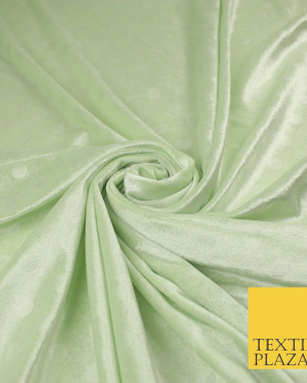 MINT / CREAM 1.5cm Spotted Polka Dot Velvet Velour Fabric Stretch Dress Material