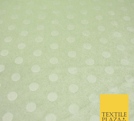 MINT / CREAM 1.5cm Spotted Polka Dot Velvet Velour Fabric Stretch Dress Material