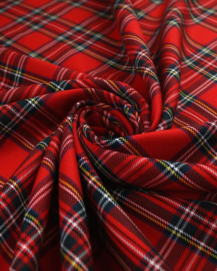 RED TARTAN CHECK Royal Stewart Polyester Viscose Fabric 58" Craft Dress 9833
