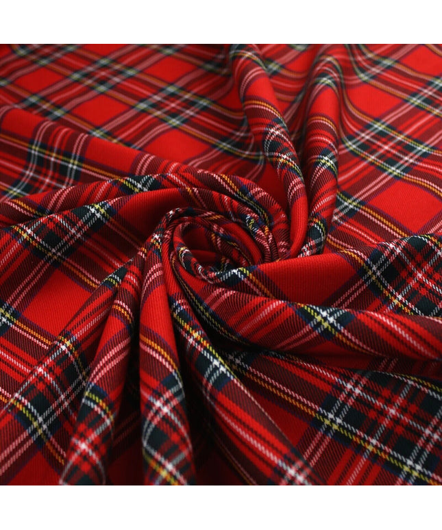 RED TARTAN CHECK Royal Stewart Polyester Viscose Fabric 58" Craft Dress 9833