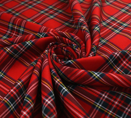 RED TARTAN CHECK Royal Stewart Polyester Viscose Fabric 58" Craft Dress 9833