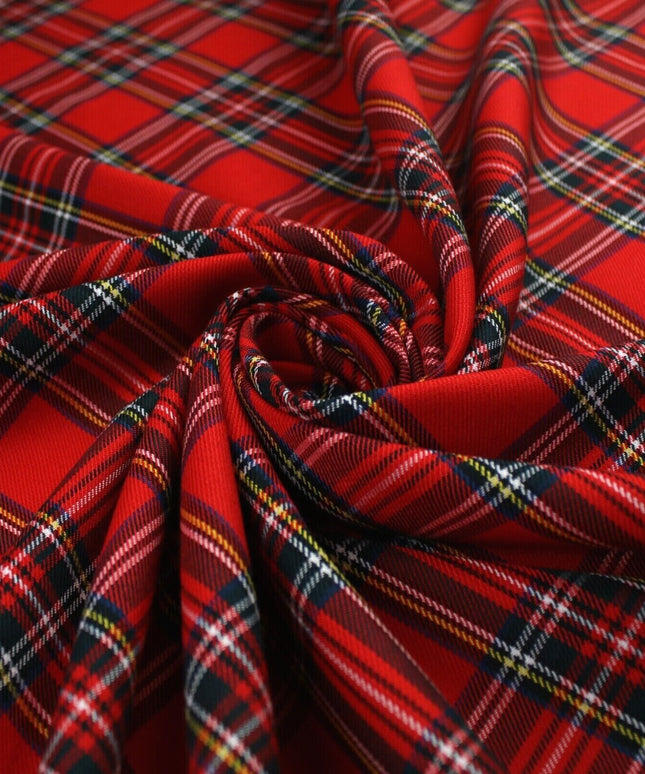 RED TARTAN CHECK Royal Stewart Polyester Viscose Fabric 58" Craft Dress 9833