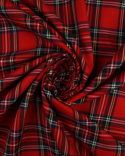 RED TARTAN CHECK Royal Stewart Polyester Viscose Fabric 58" Craft Dress 9833