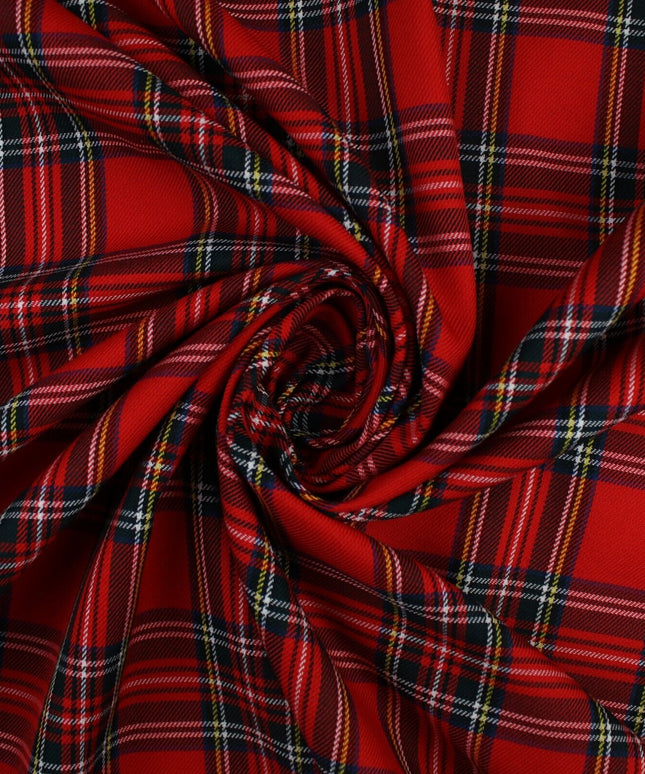 RED TARTAN CHECK Royal Stewart Polyester Viscose Fabric 58" Craft Dress 9833