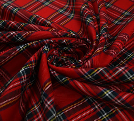 RED TARTAN CHECK Royal Stewart Polyester Viscose Fabric 58" Craft Dress 9833