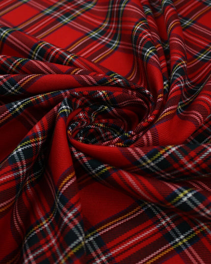 RED TARTAN CHECK Royal Stewart Polyester Viscose Fabric 58" Craft Dress 9833