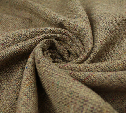 BEIGE Heavyweight Coloured Fleck 100% Silk Linen Look Material Upholstery 9823