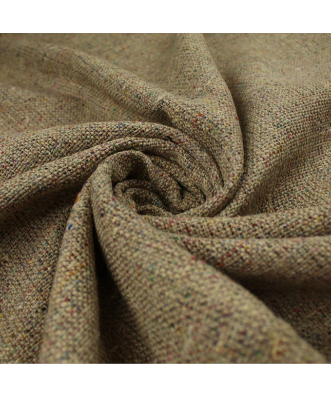 BEIGE Heavyweight Coloured Fleck 100% Silk Linen Look Material Upholstery 9823