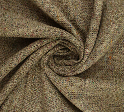 BEIGE Heavyweight Coloured Fleck 100% Silk Linen Look Material Upholstery 9823