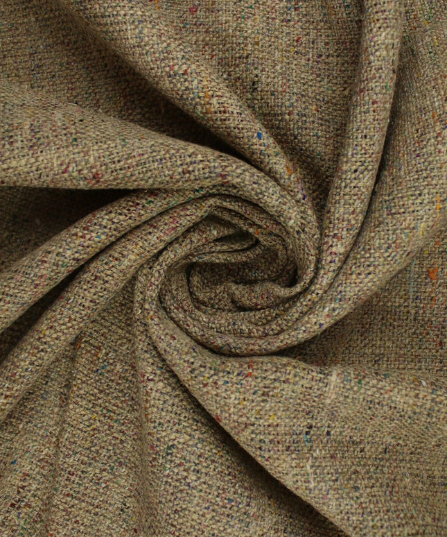 BEIGE Heavyweight Coloured Fleck 100% Silk Linen Look Material Upholstery 9823