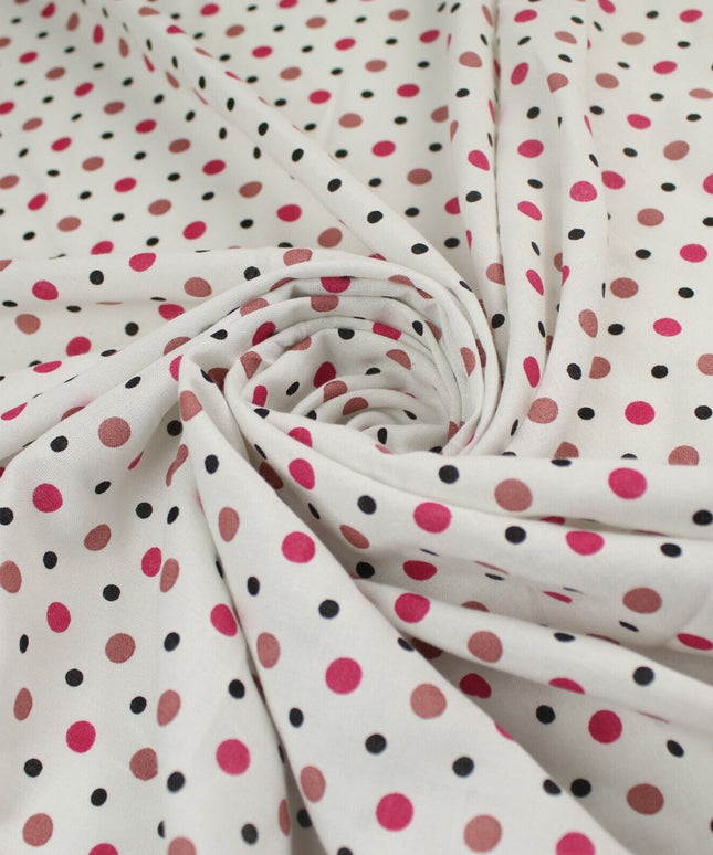 White Pink Black Multi Size Dot Spot Soft Viscose Dress Fabric Material 58" 959