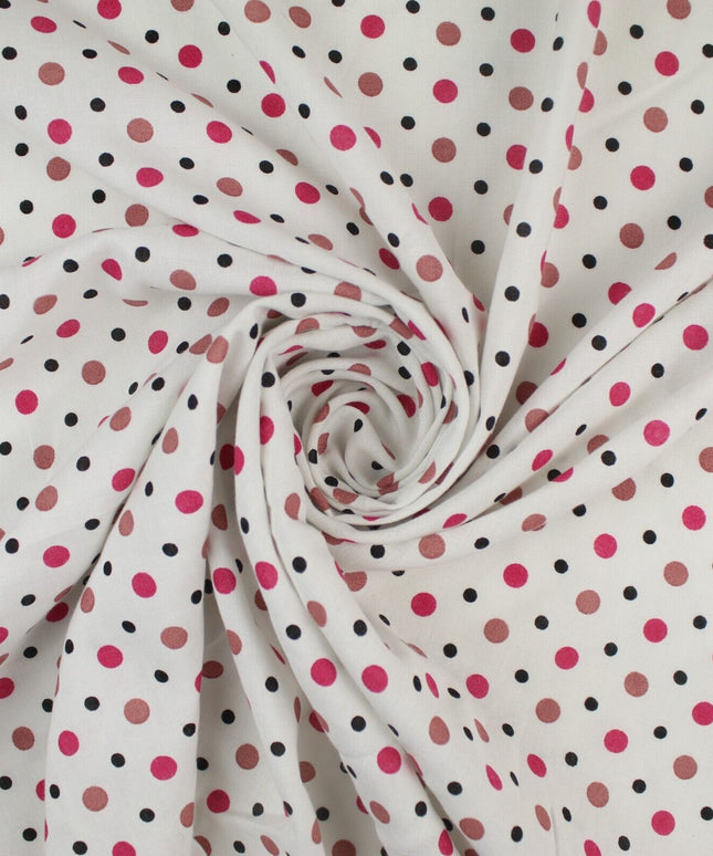 White Pink Black Multi Size Dot Spot Soft Viscose Dress Fabric Material 58" 959