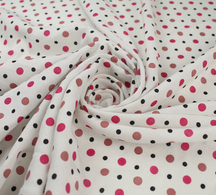 White Pink Black Multi Size Dot Spot Soft Viscose Dress Fabric Material 58" 959