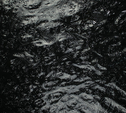 Black Embossed Ornate Paisley Wet Look Shiny 4 Way Stretch Jersey Fabric 10009