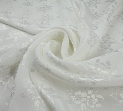 Italian Off White Floral Cluster Silky Woven Self Jacquard Dress Fabric 57" 9819