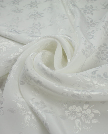 Italian Off White Floral Cluster Silky Woven Self Jacquard Dress Fabric 57" 9819