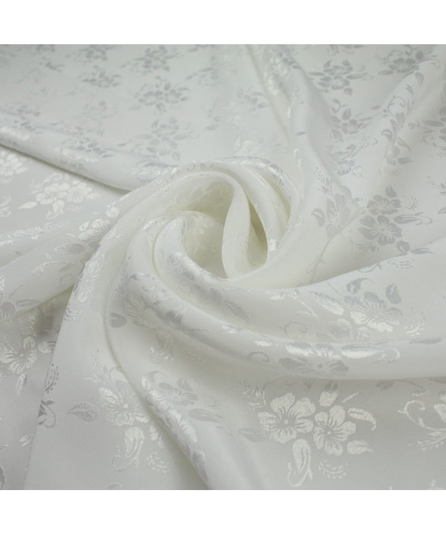 Italian Off White Floral Cluster Silky Woven Self Jacquard Dress Fabric 57" 9819