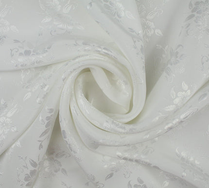 Italian Off White Floral Cluster Silky Woven Self Jacquard Dress Fabric 57" 9819