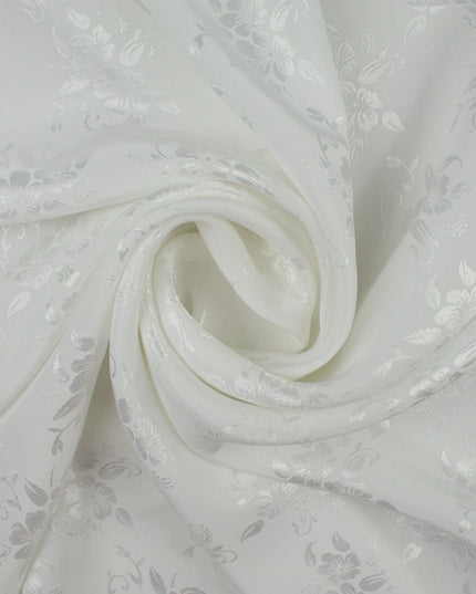 Italian Off White Floral Cluster Silky Woven Self Jacquard Dress Fabric 57" 9819