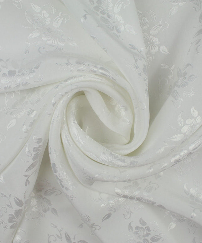 Italian Off White Floral Cluster Silky Woven Self Jacquard Dress Fabric 57" 9819