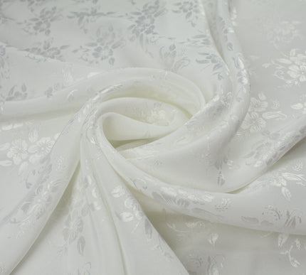 Italian Off White Floral Cluster Silky Woven Self Jacquard Dress Fabric 57" 9819