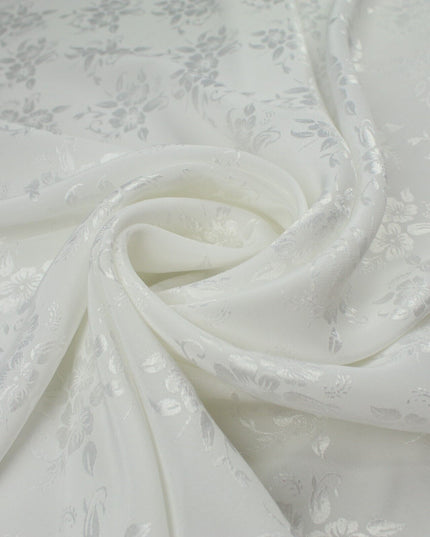 Italian Off White Floral Cluster Silky Woven Self Jacquard Dress Fabric 57" 9819