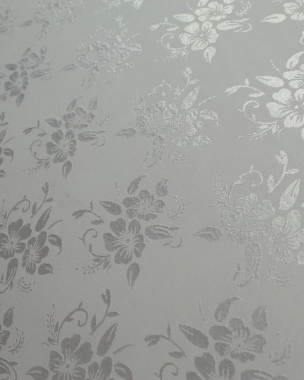 Italian Off White Floral Cluster Silky Woven Self Jacquard Dress Fabric 57" 9819