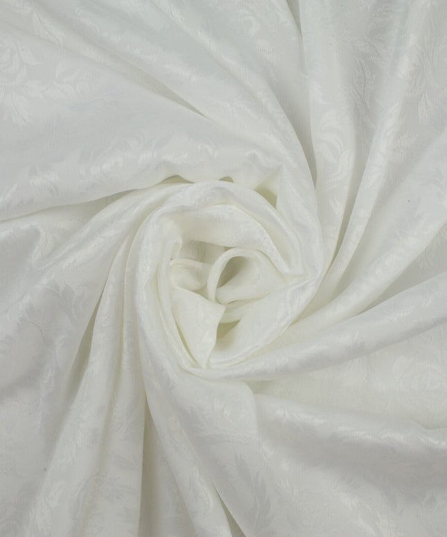 Off White Floral Rose Woven Self Jacquard Dress Fabric Material 42" Wide 9814