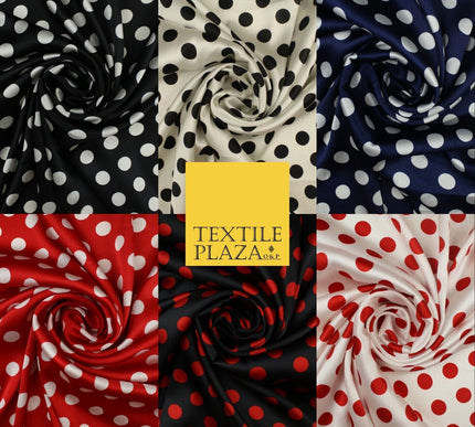 6 COLOURS - Spotted Polka Dot Printed Satin Dress Fabric Blouses Skirts 42" Wide