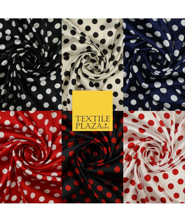 6 COLOURS - Spotted Polka Dot Printed Satin Dress Fabric Blouses Skirts 42" Wide