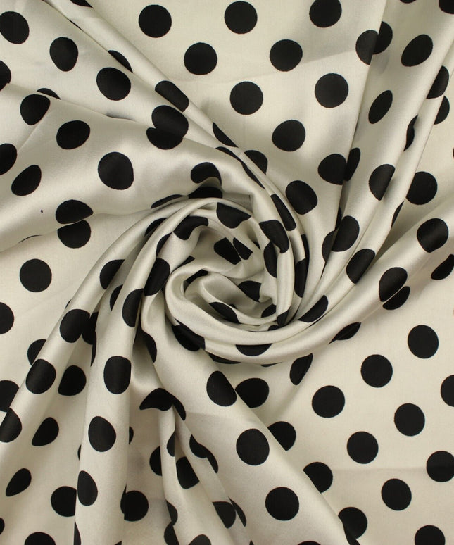 6 COLOURS - Spotted Polka Dot Printed Satin Dress Fabric Blouses Skirts 42" Wide
