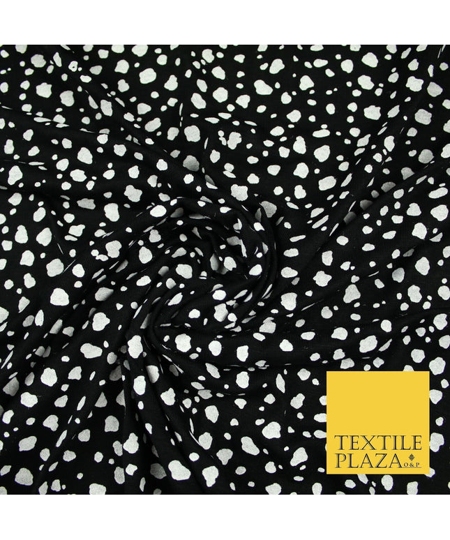 Black with White Mini Cow Spot Print Soft Stretch Jersey Fabric 56"6667