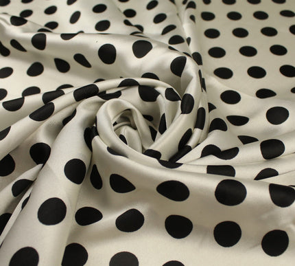 6 COLOURS - Spotted Polka Dot Printed Satin Dress Fabric Blouses Skirts 42" Wide