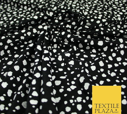 Black with White Mini Cow Spot Print Soft Stretch Jersey Fabric 56"6667