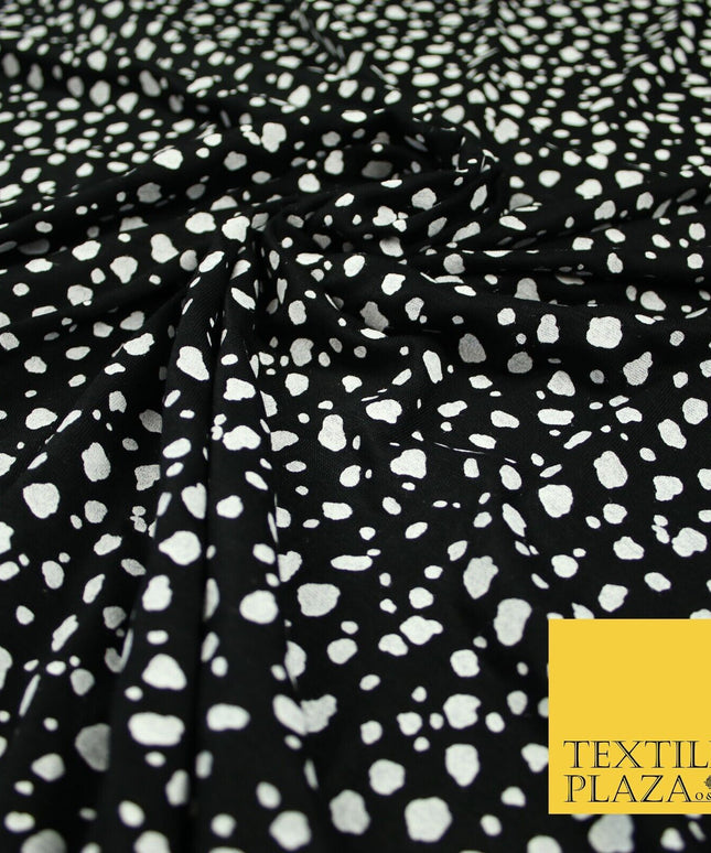 Black with White Mini Cow Spot Print Soft Stretch Jersey Fabric 56"6667