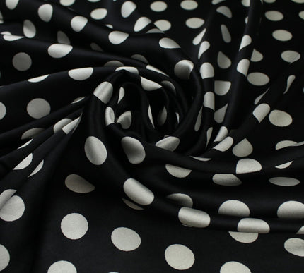 6 COLOURS - Spotted Polka Dot Printed Satin Dress Fabric Blouses Skirts 42" Wide