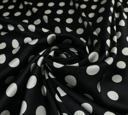6 COLOURS - Spotted Polka Dot Printed Satin Dress Fabric Blouses Skirts 42" Wide