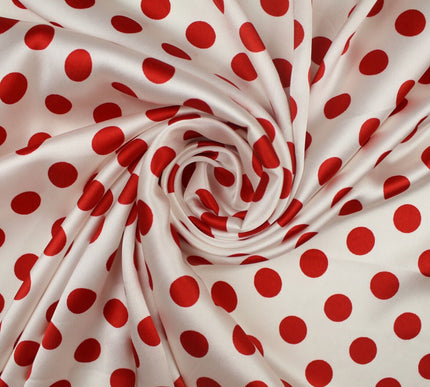 6 COLOURS - Spotted Polka Dot Printed Satin Dress Fabric Blouses Skirts 42" Wide