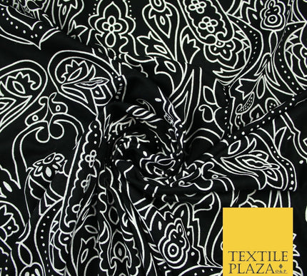 Black with White Intricate Paisley Print Soft Stretch Jersey Fabric 56"6665