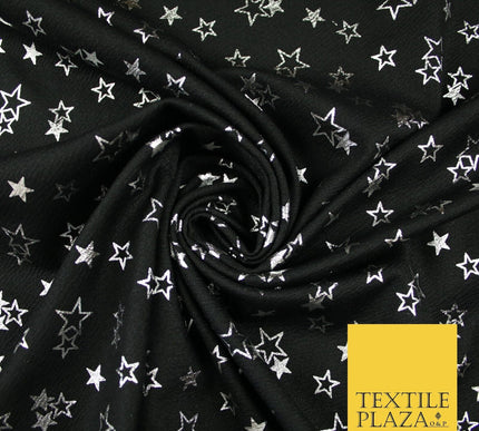 Black with Metallic Star Clusters Print Soft Touch Stretch Jersey Fabric 56"6662