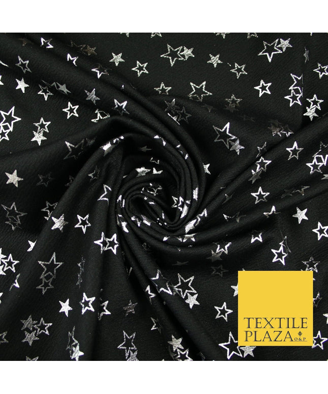 Black with Metallic Star Clusters Print Soft Touch Stretch Jersey Fabric 56"6662