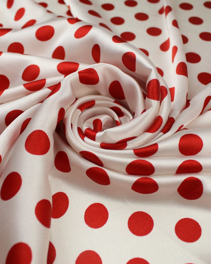 6 COLOURS - Spotted Polka Dot Printed Satin Dress Fabric Blouses Skirts 42" Wide