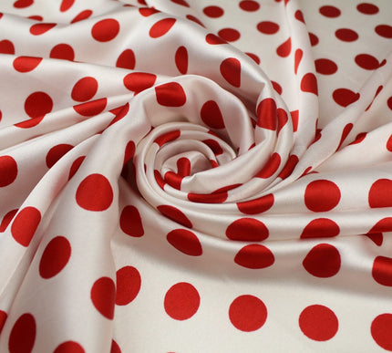 6 COLOURS - Spotted Polka Dot Printed Satin Dress Fabric Blouses Skirts 42" Wide