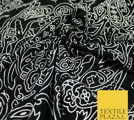 Black with White Intricate Paisley Print Soft Stretch Jersey Fabric 56"6665